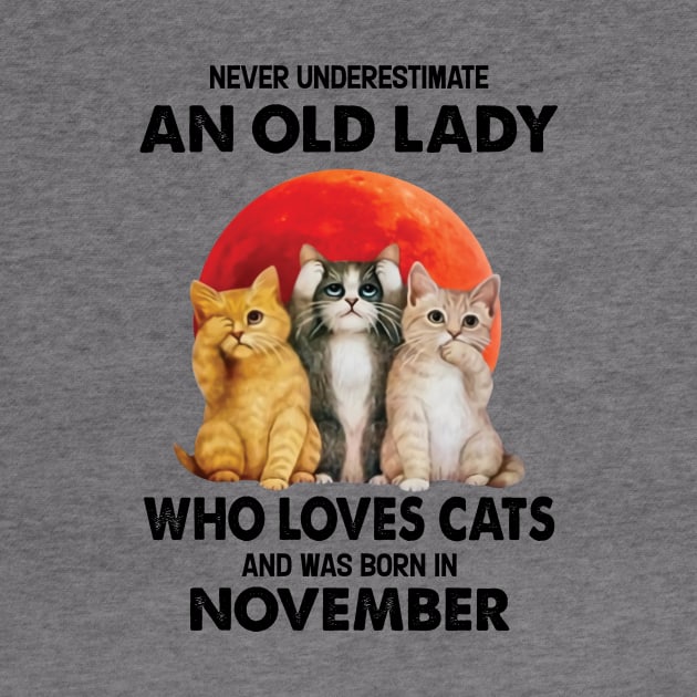Never Underestimate An Old Lady Who Loves Cats And Was Born In November by Bunzaji